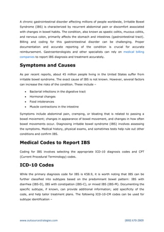 Medical Codes to Report IBS – A Common Gastrointestinal Disorder 