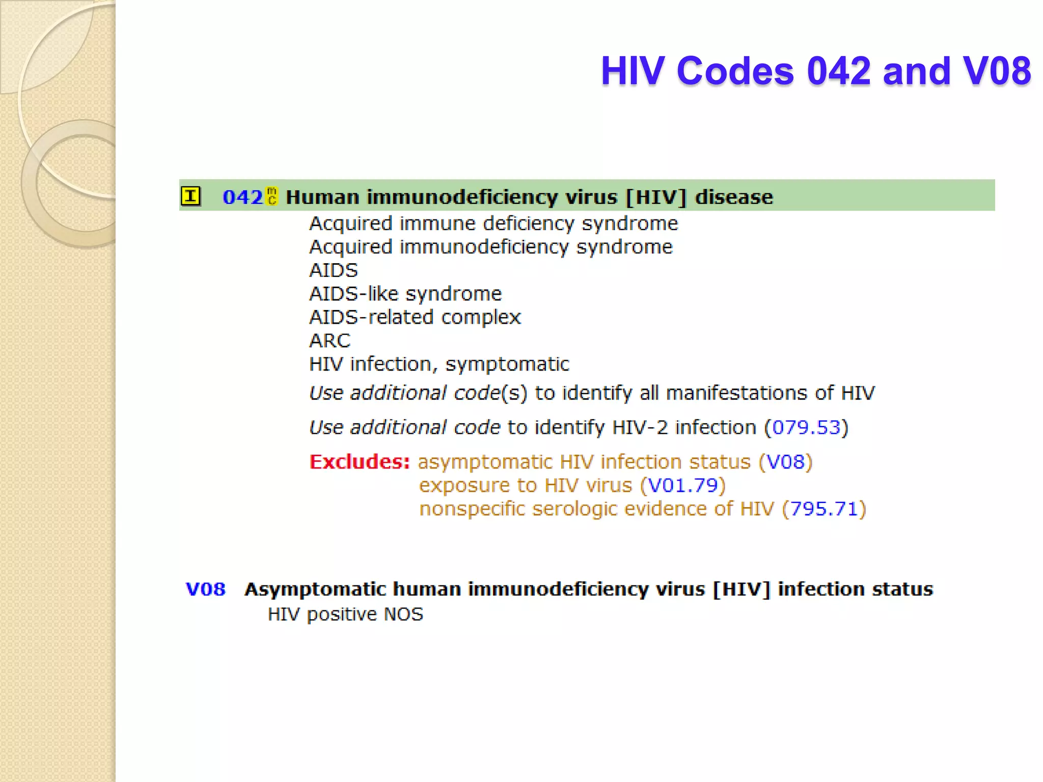 HIV Codes 042 and V08
 