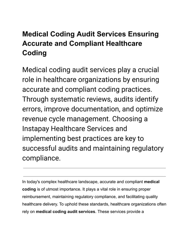 Medical Coding Audit Services Ensuring Accurate and Compliant ...