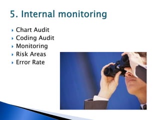   Chart Audit
   Coding Audit
   Monitoring
   Risk Areas
   Error Rate
 