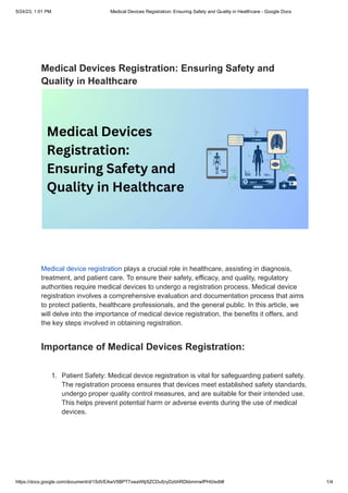 Medical Devices Registration: Ensuring Safety and Quality in Healthcare