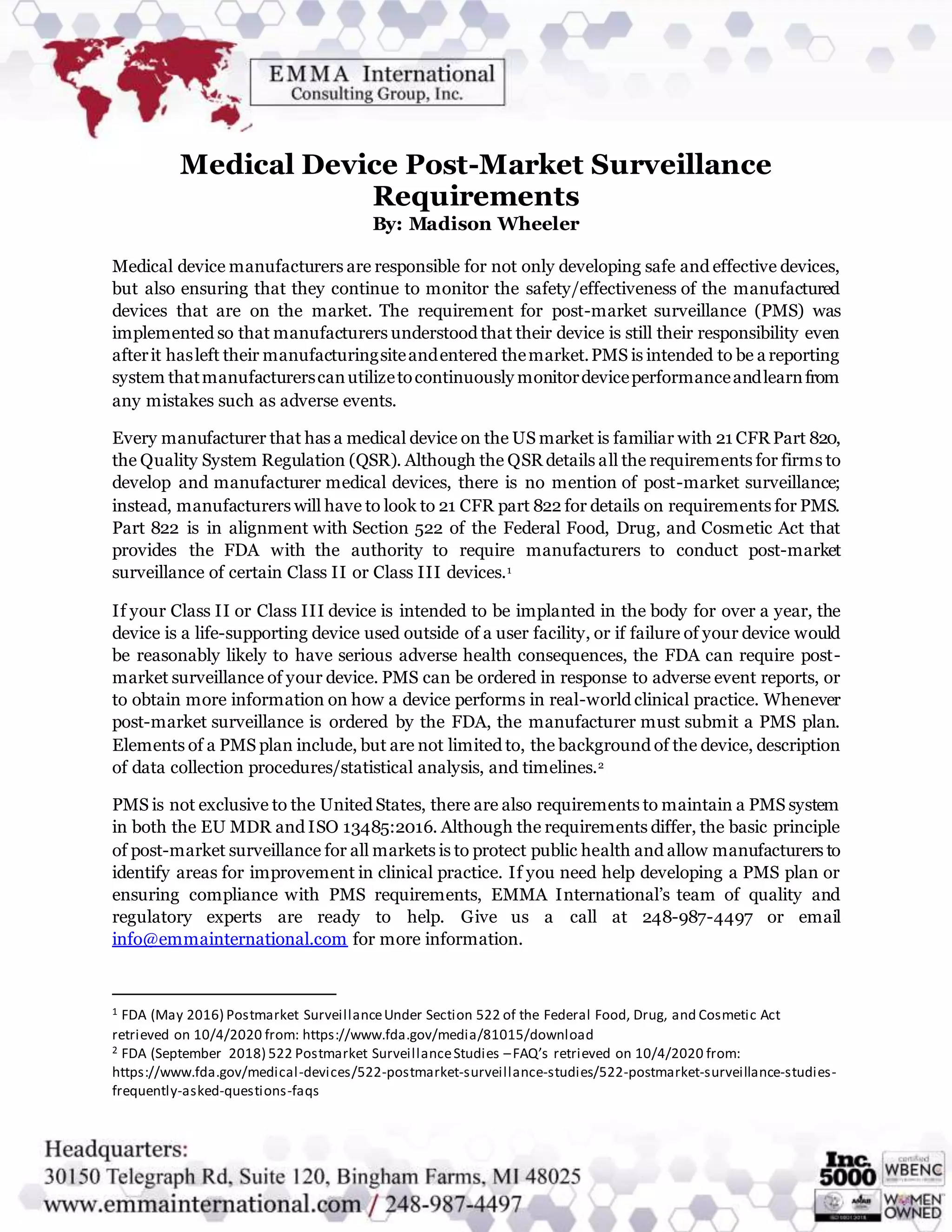 Medical Device PostMarket Surveillance Requirements DOCX