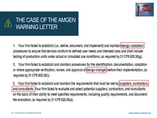 21 | Introduction to anteris medical www.anteris-medical.com
THE CASE OFTHEAMGEN
WARNING LETTER
 