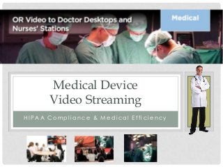 H I P A A C o m p l i a n c e & M e d i c a l E f f i c i e n c y
Medical Device
Video Streaming
 