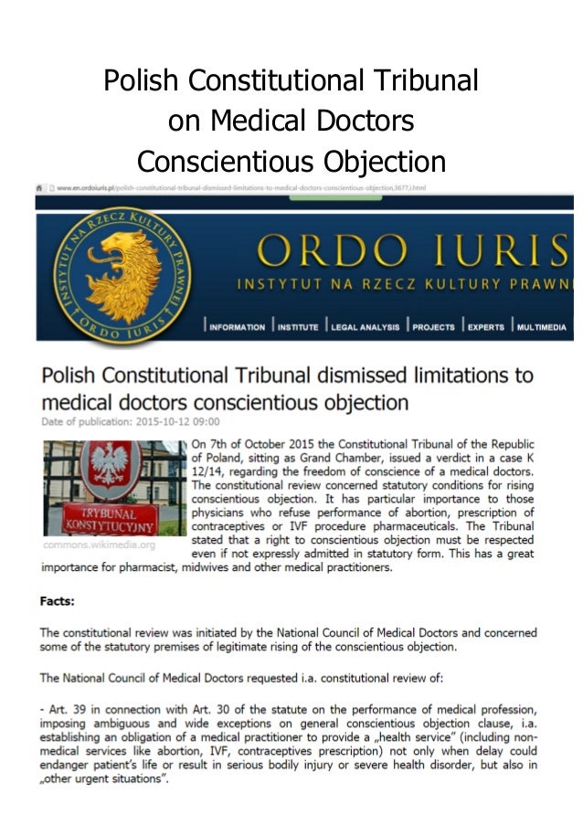 Polish Tribunal on Medical Doctors Conscientious Objections