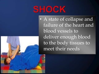 • A state of collapse and
failure of the heart and
blood vessels to
deliver enough blood
to the body tissues to
meet their needs

 