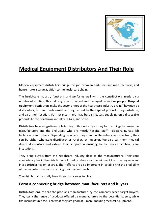 Medical equipment distributors and their role