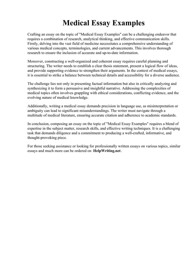 Medical Essay Examples PDF