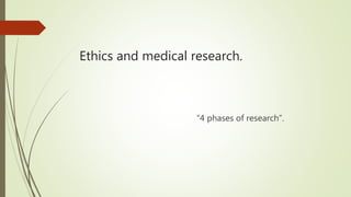 Ethics and medical research.
“4 phases of research”.
 