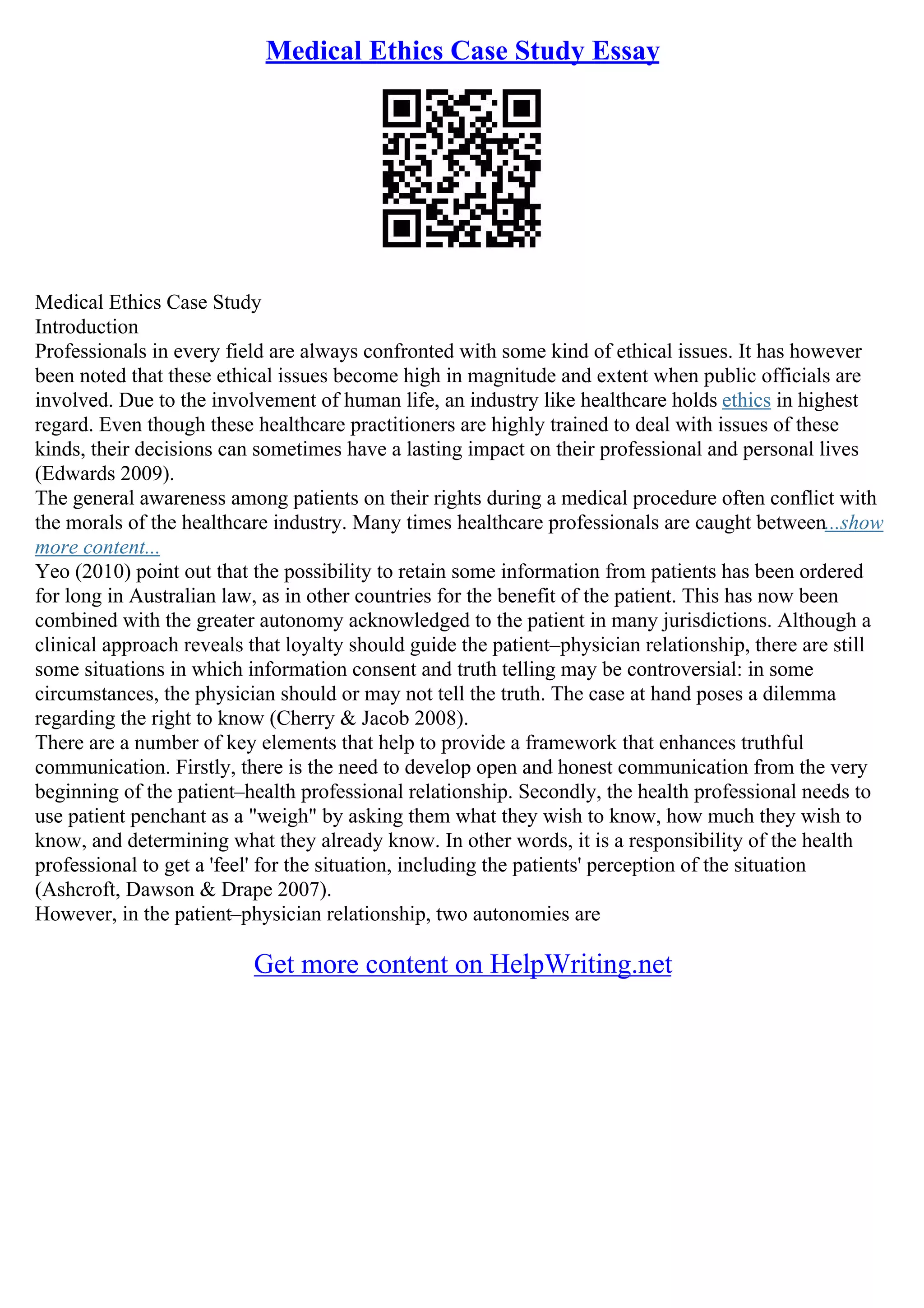 Medical Ethics Essay PDF