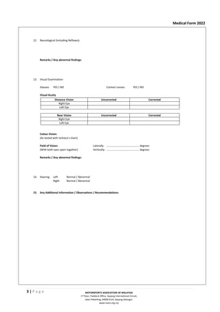 MAM Motorsport License Medical examination form 2022