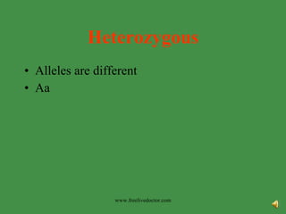 Heterozygous Alleles are different Aa www.freelivedoctor.com 