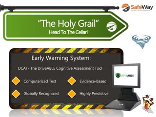 Computerized Test
Globally Recognized
Evidence-Based
Highly Predictive
Early Warning System:
DCAT- The DriveABLE Cognitive Assessment Tool
 