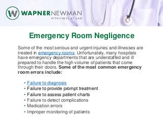 Emergency Room Negligence
Some of the most serious and urgent injuries and illnesses are
treated in emergency rooms. Unfor...