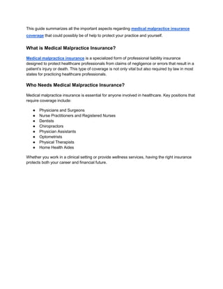 Normal Malpractice Coverage Medical Malpractice Insurance 101_ A Practical Guide for Healthcare ...
