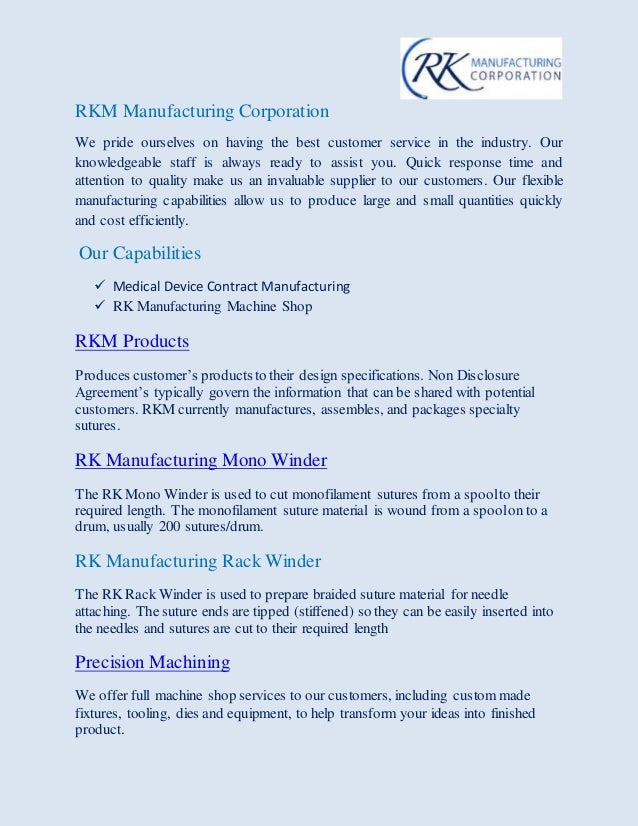 Medical Capability of RKM Medical manufacturing companiesmanufacturing