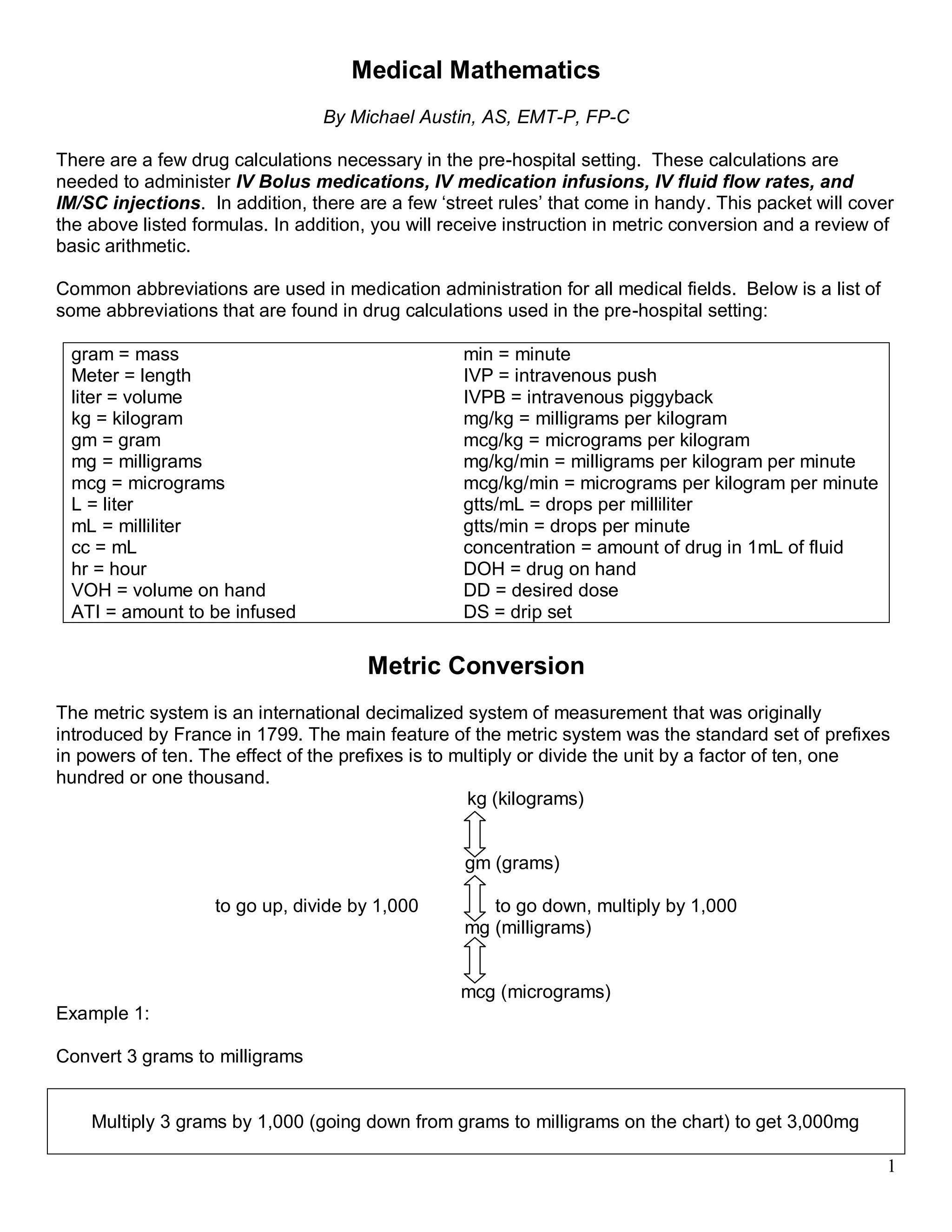 Med Math Template Medical mathmatics, a handout | PDF | First Aid | Injuries