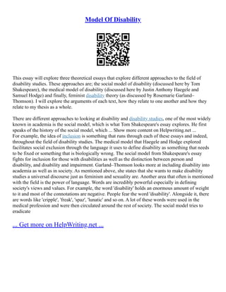 Learning Disability Experience Essay Example Medical Model Of Learning Disability Essay | PDF | Brain and Nervous ...