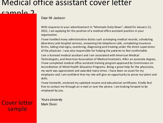 Cover letter examples for office specialist