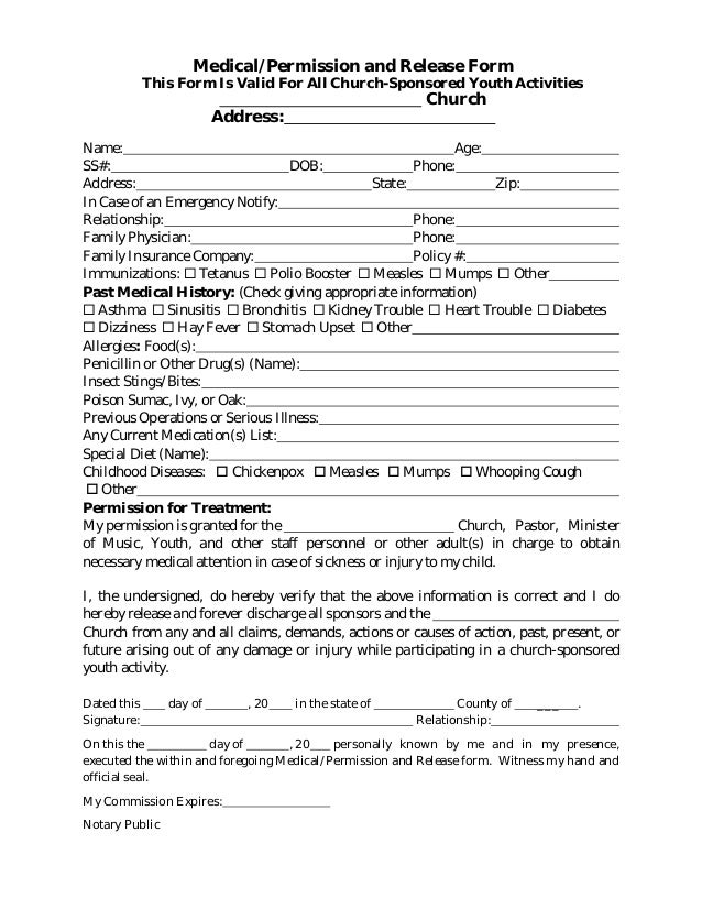 For Form Church Medical Youth Release Group For Form Church Medical Youth Release Group