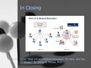 From “Web 2.0 and Medical Education: It's Here. Are You Ready?” By James B. McGee, M.D. In Closing 