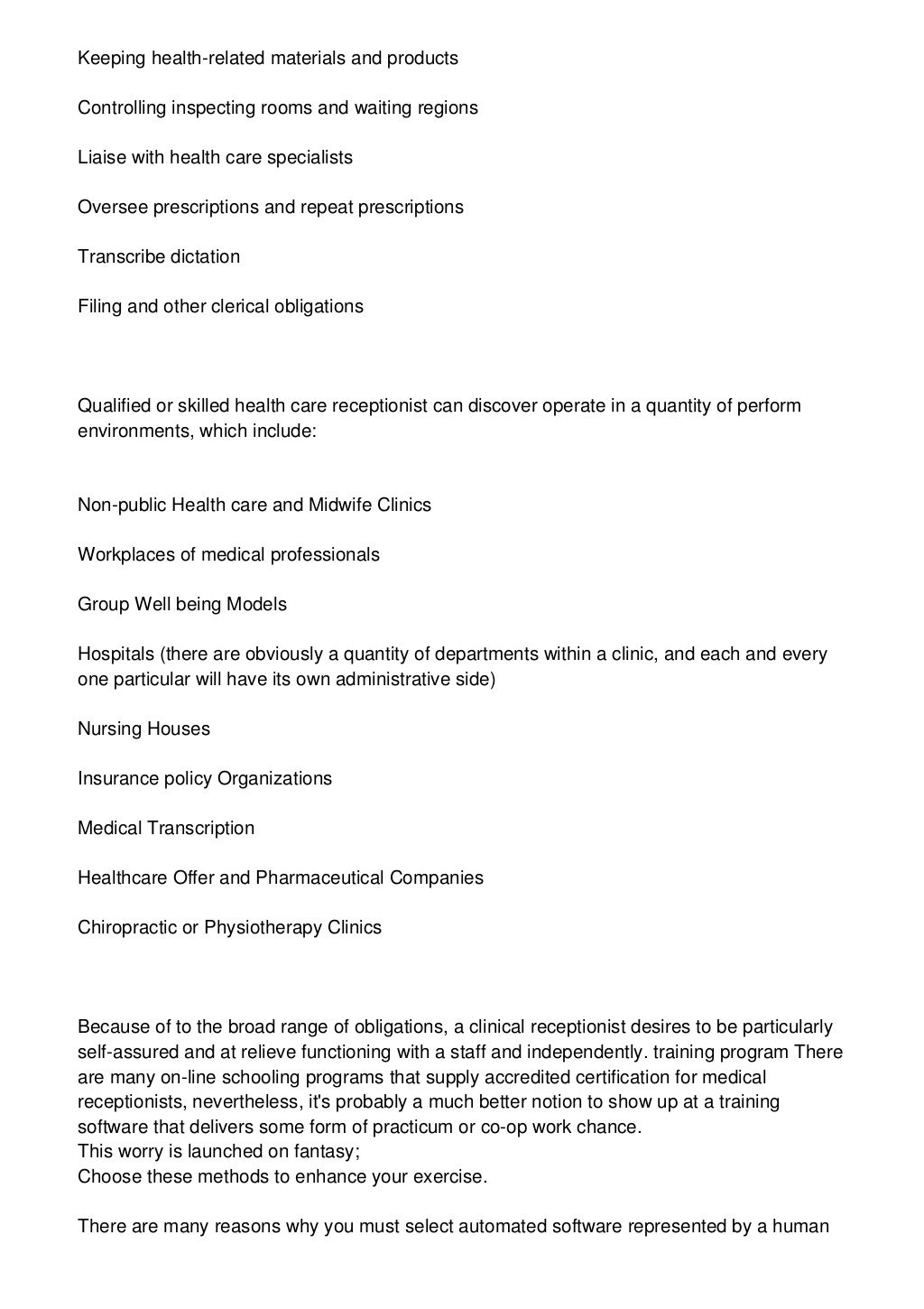 Medical Receptionist Job Description