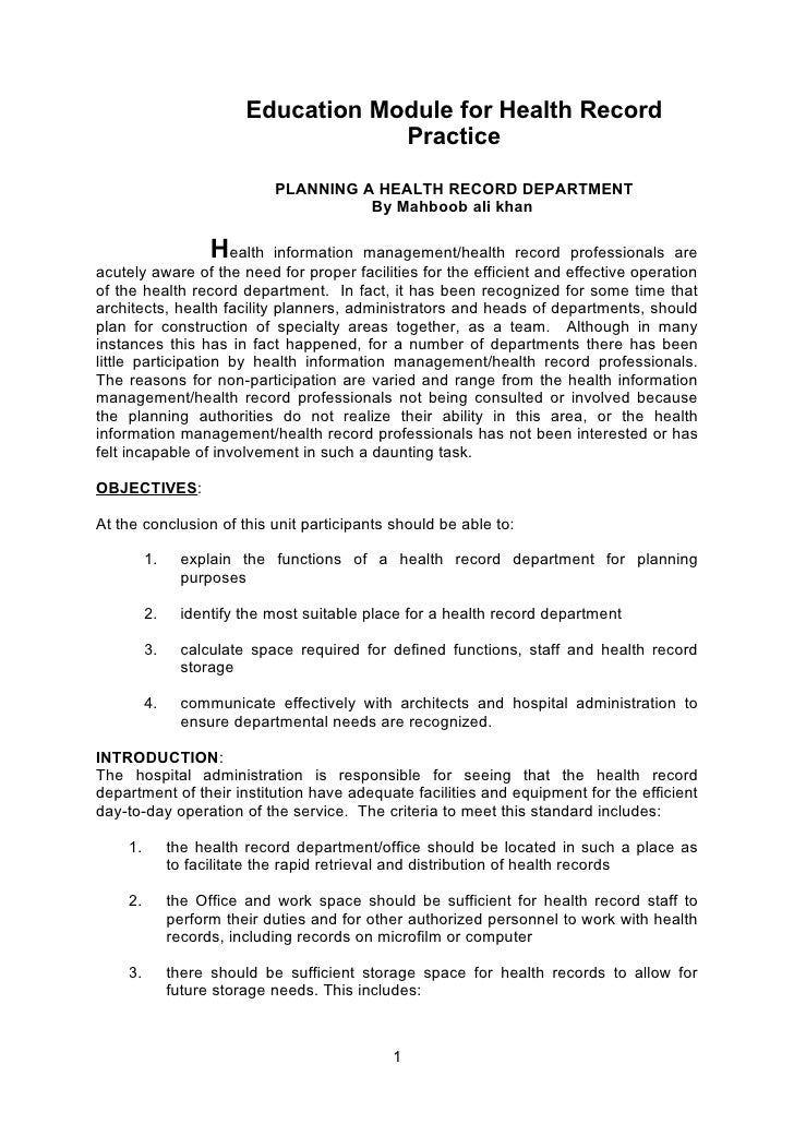 Medical Record Department Planning By Mahboob Ali Khan 