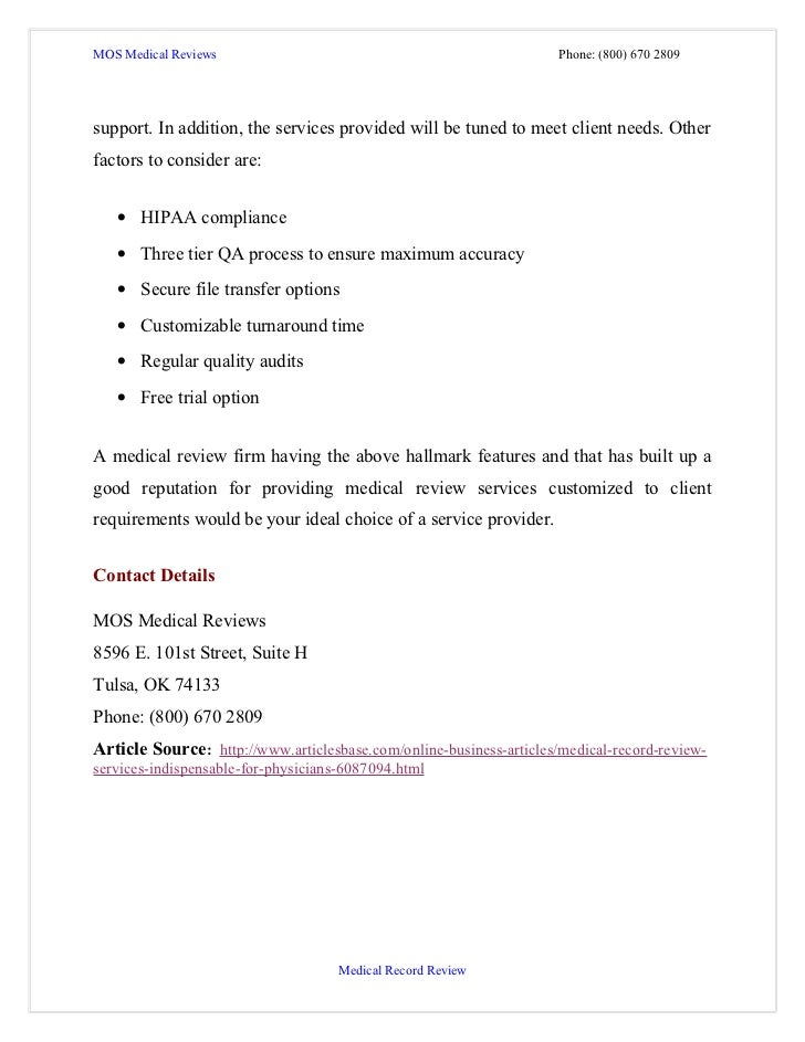 Medical record review services indispensable for physicians