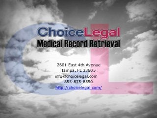 2601 East 4th Avenue
Tampa, FL 33605
info@choicelegal.com
855-875-8550
http://choicelegal.com/
 