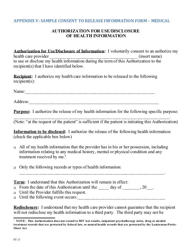 medical release form sample medical release form