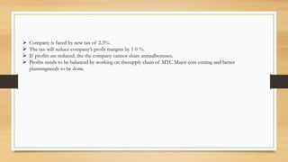  Company is faced by new tax of 2.3%.
 The tax will reduce company’s profit margins by 1 0 %.
 If profits are reduced, ...