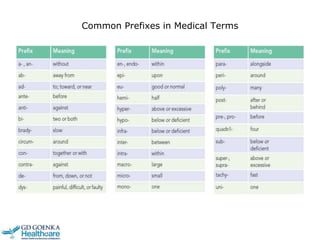 Common Prefixes in Medical Terms
 