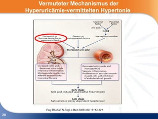 Vermuteter Mechanismus der
     Hyperuricämie-vermittelten Hypertonie




            Feig DI et al. N Engl J Med 2008;359:1811-1821.
28
 