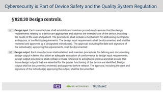 7
Cybersecurity is Part of Device Safety and the Quality System Regulation
 