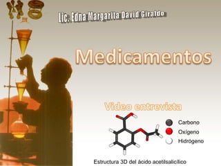 Lic. Edna Margarita David Giraldo Estructura 3D del ácido acetilsalicílico Carbono Oxígeno Hidrógeno 