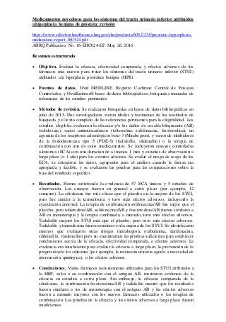Medicamentos novedosos para los síntomas del tracto urinario inferior atribuidos
a hiperplasia benigna de próstata: revisi...