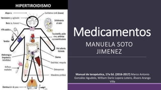Medicamentos
MANUELA SOTO
JIMENEZ
Manual de terapéutica, 17a Ed. (2016-2017) Marco Antonio
González Agudelo, William Darío Lopera Lotero, Álvaro Arango
Villa
 
