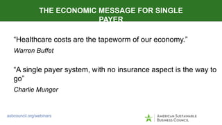 “Healthcare costs are the tapeworm of our economy.”
Warren Buffet
“A single payer system, with no insurance aspect is the way to
go”
Charlie Munger
THE ECONOMIC MESSAGE FOR SINGLE
PAYER
asbcouncil.org/webinars
 