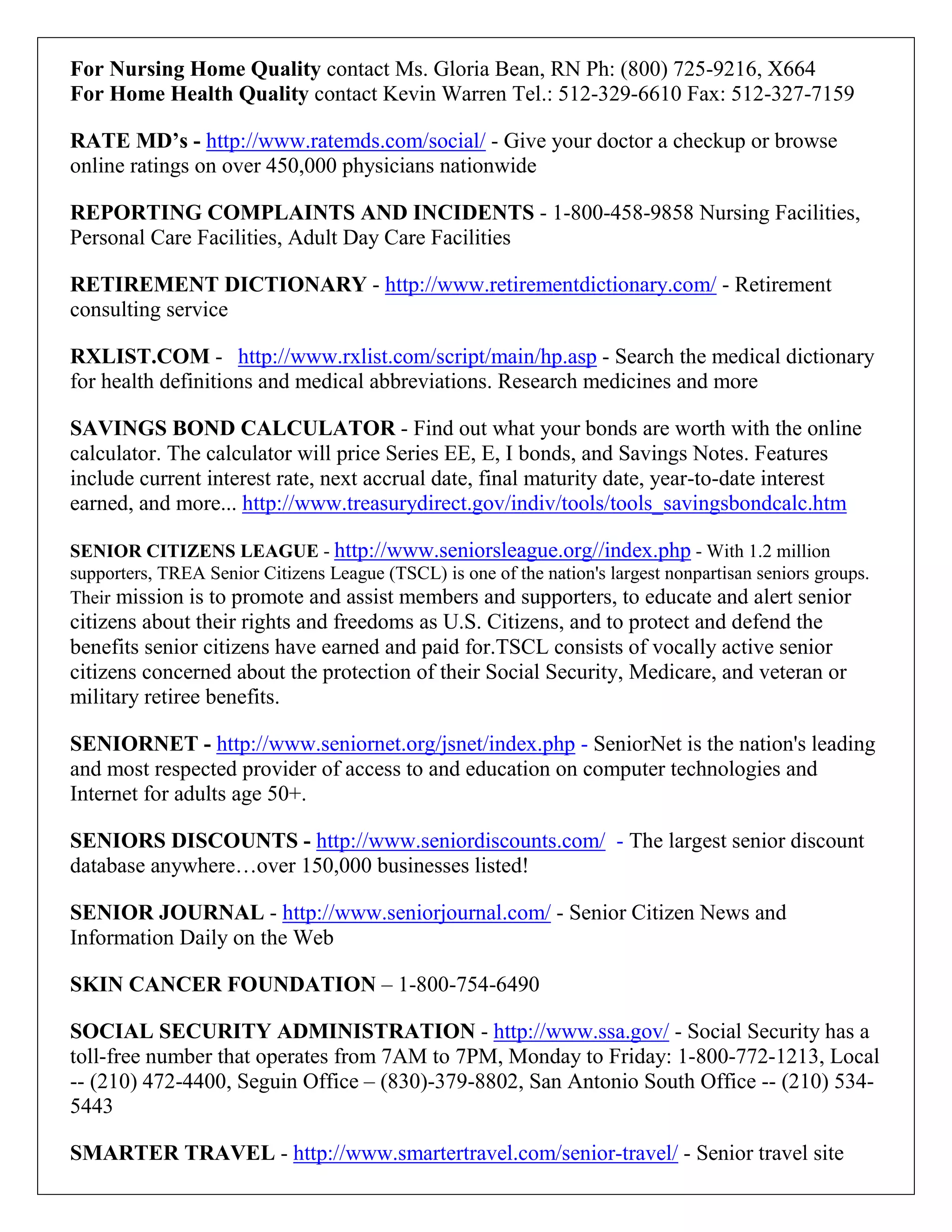Medicare Helpful Numbers and Websites | PDF