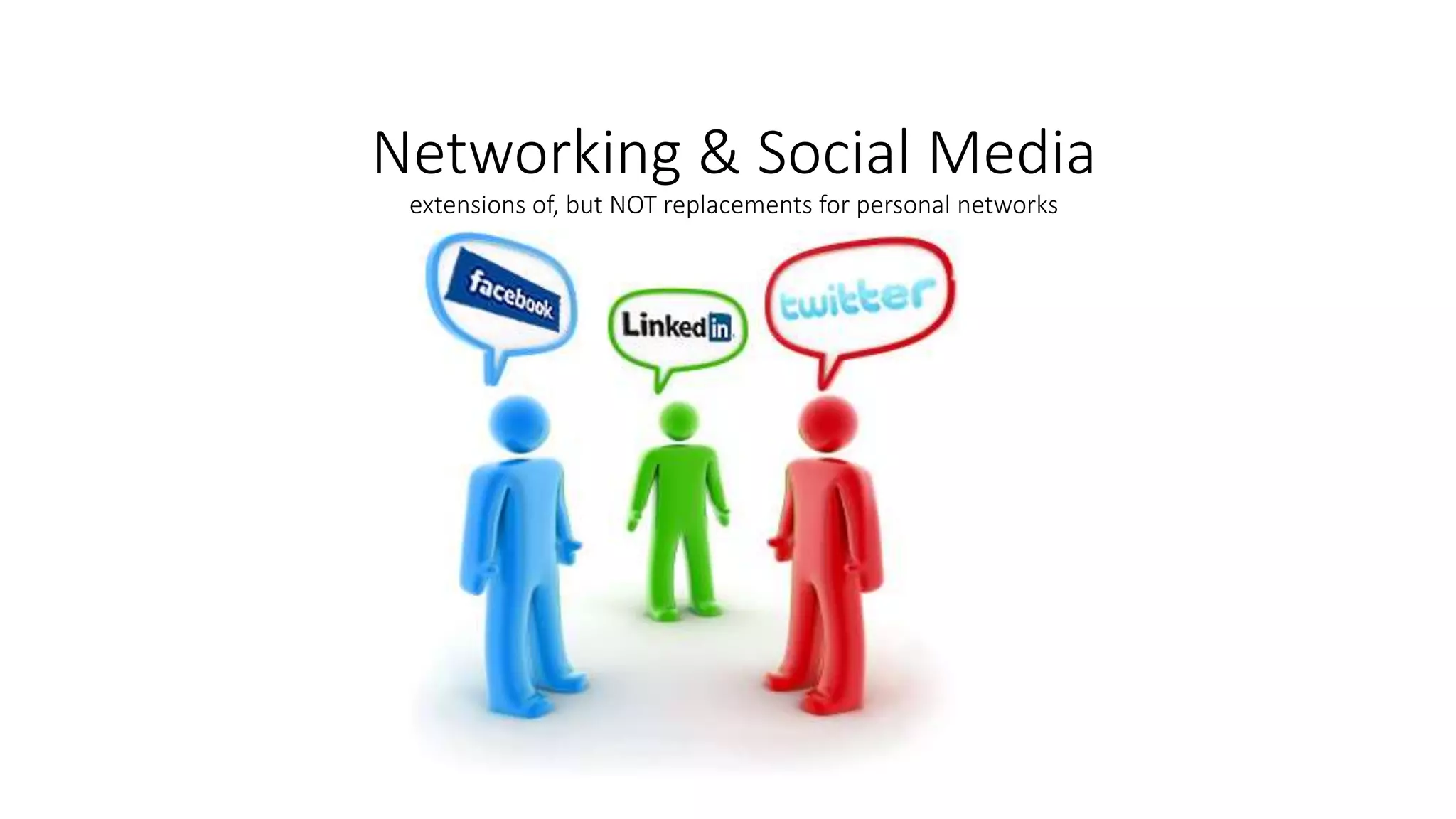 Networking & Social Media
extensions of, but NOT replacements for personal networks
 