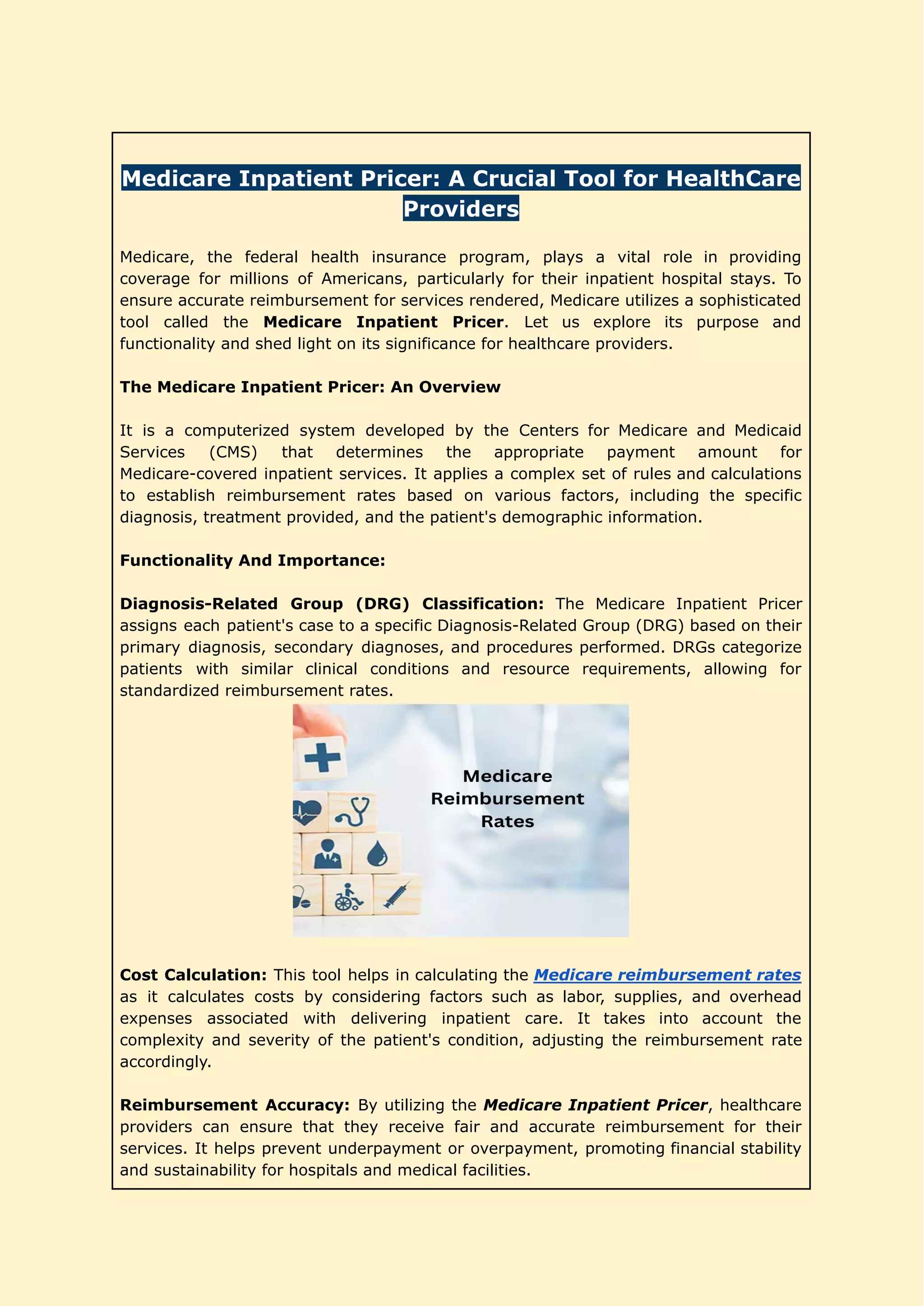 Medicare Inpatient Pricer: A Crucial Tool for HealthCare Providers | PDF