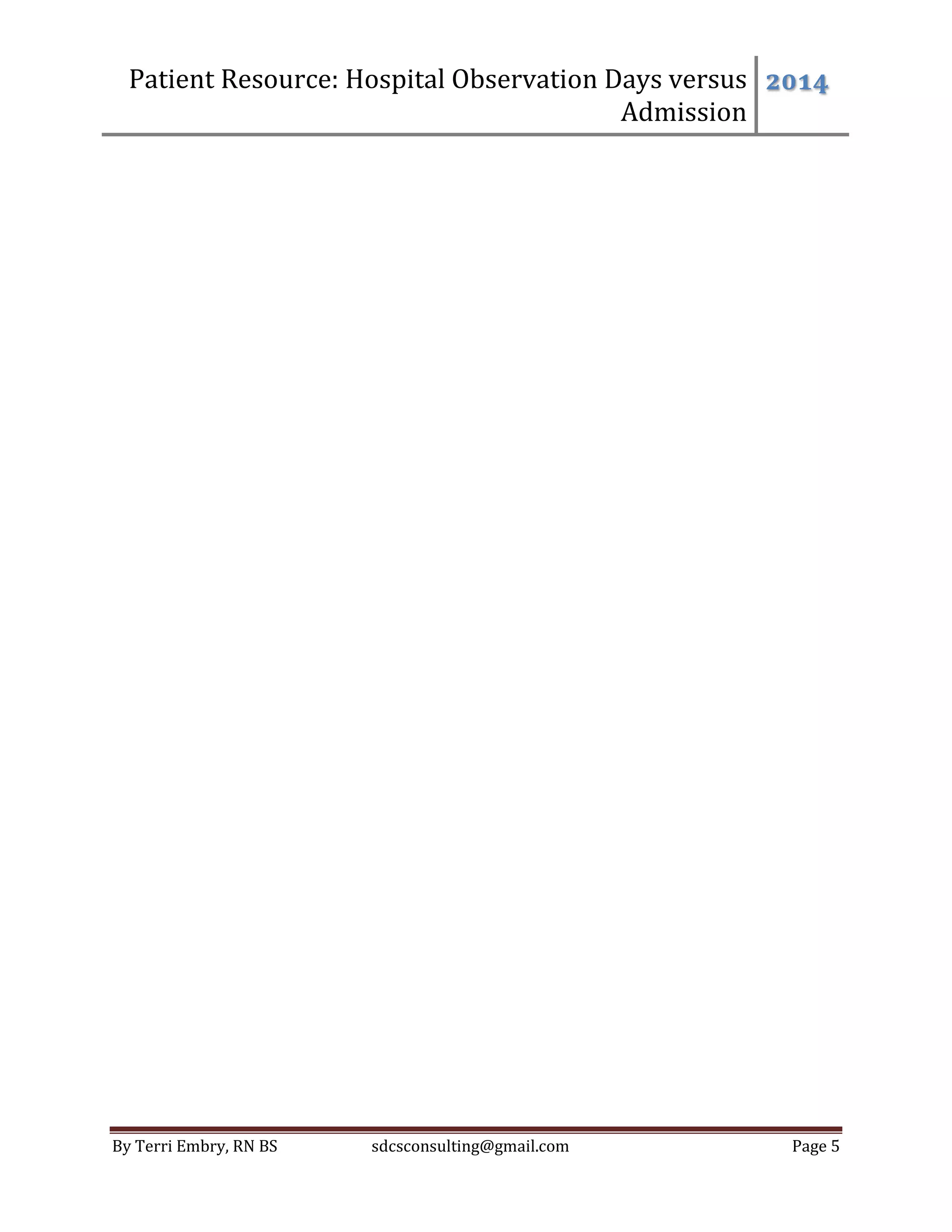 Patient Resource: Medicare Observation Versus Admit Days | PDF