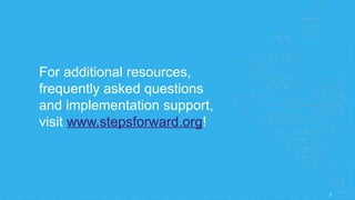 © 2015 American Medical Association. All rights reserved. 7
For additional resources,
frequently asked questions
and implementation support,
visit www.stepsforward.org!
 