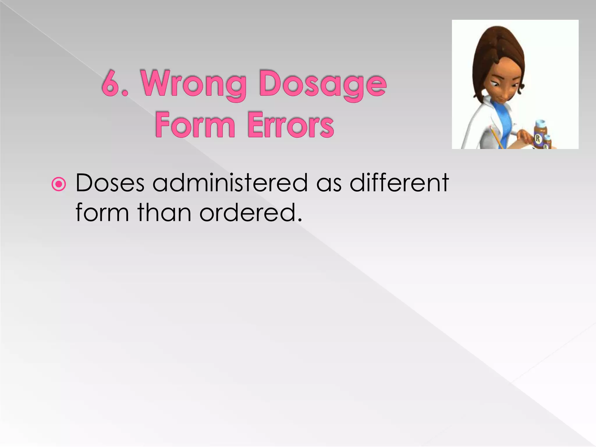    Doses administered as different
    form than ordered.
 