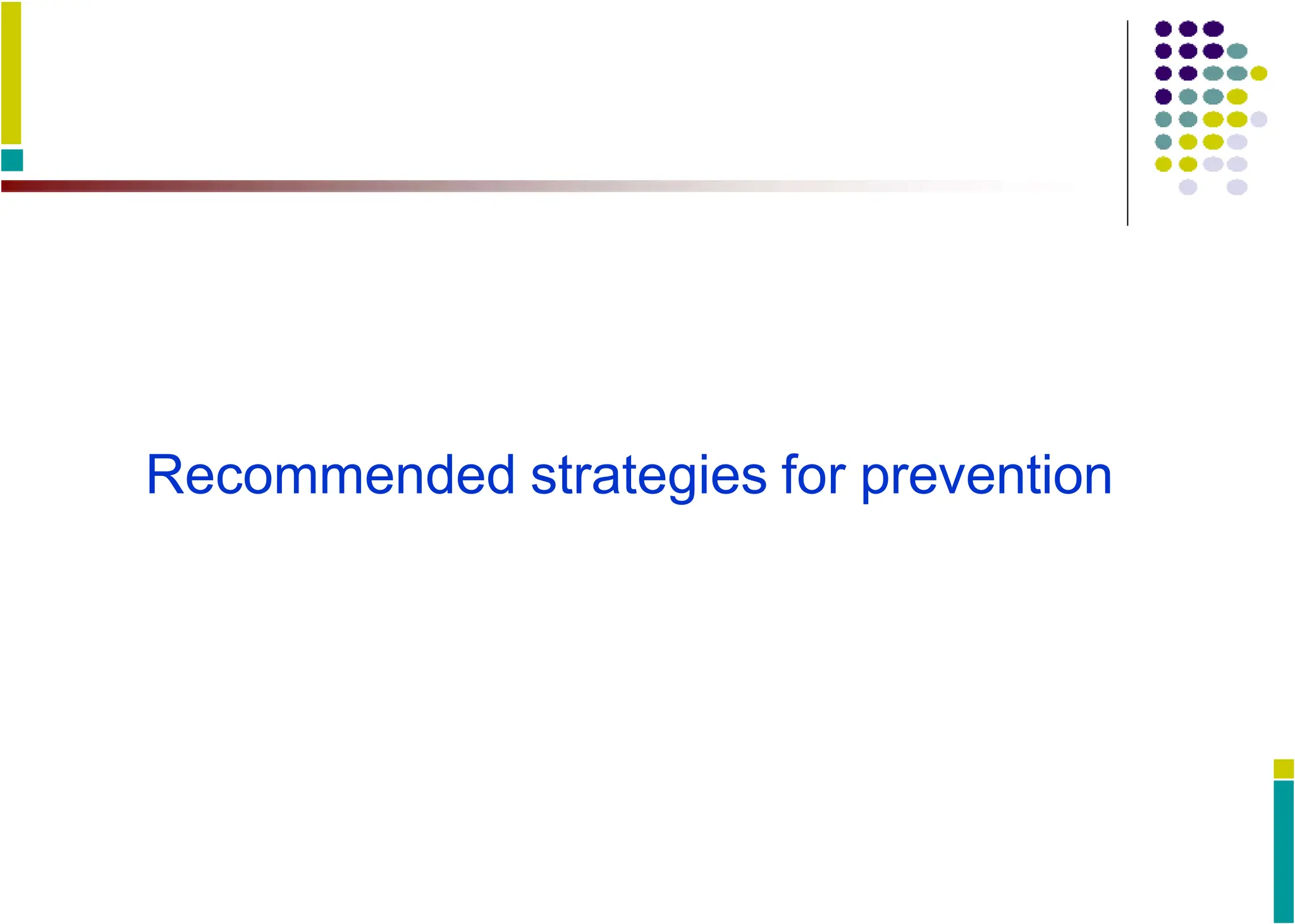 Recommended strategies for prevention
 