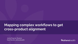 Mapping complex workflows to get
cross-product alignment
Janna Dupree, Nuance
Dani Nordin, athenahealth
 