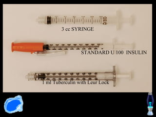 3 cc SYRINGE



                 STANDARD U 100 INSULIN




1 ml Tuberculin with Leur Lock
 