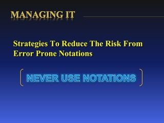 Strategies To Reduce The Risk From
Error Prone Notations
 