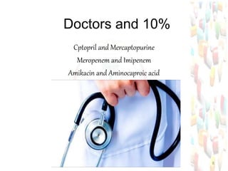 Doctors and 10%
8
Cptopril and Mercaptopurine
Meropenem and Imipenem
Amikacin and Aminocaproic acid
 