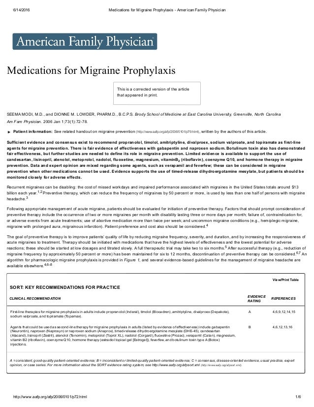 Medications for migraine prophylaxis.